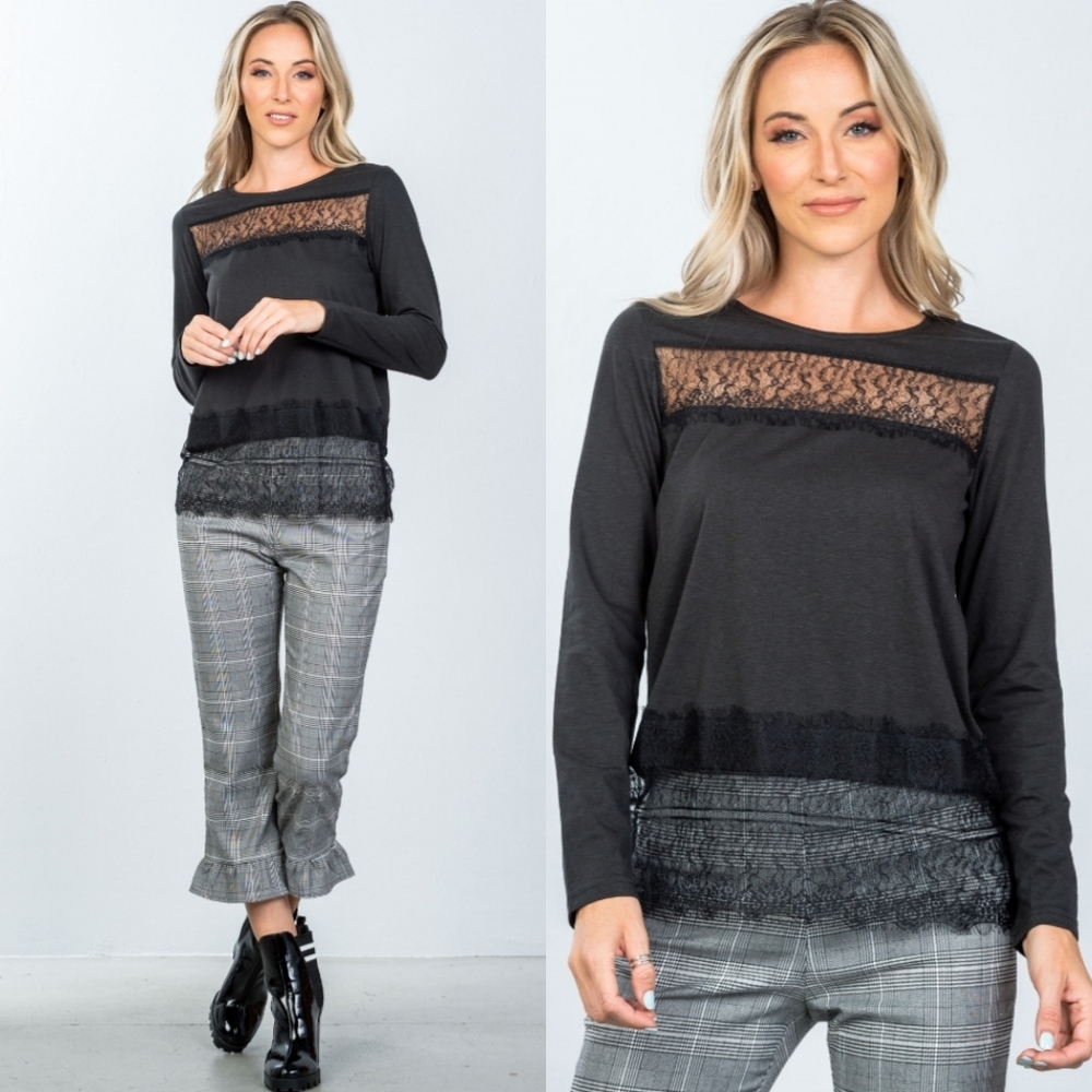🖤Black Lace Panel Top - Picture 2 of 5